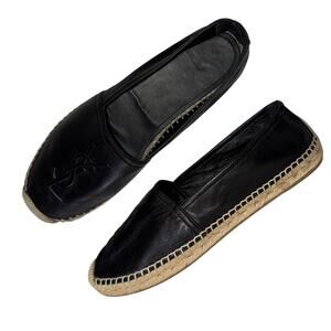 Saint Laurent Black Leather Espadrilles Size 39.5